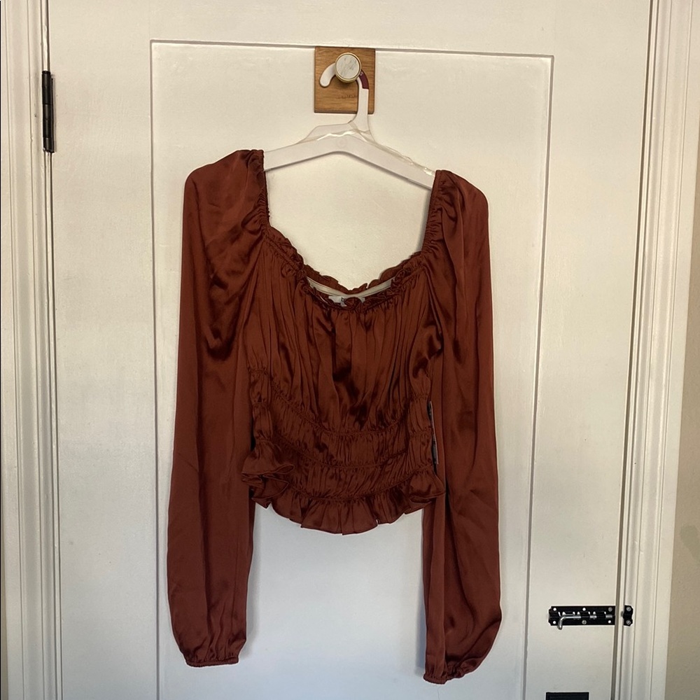 Bar III Brown Cinched Peasant Top